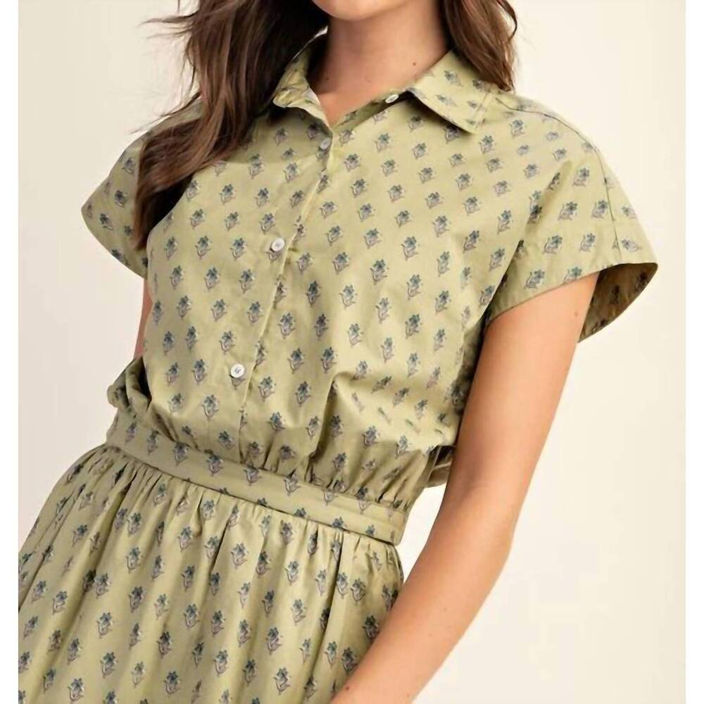 NEW GIGIO printed drop shoulder cropped shirt in pistachio